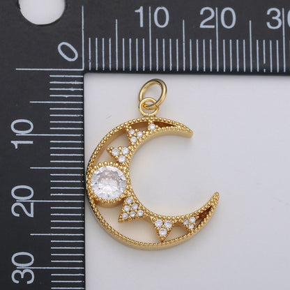 24k Gold Filled Micro Pave Crescent Moon Charm, Cubic Zirconia Moon Pendant Charm, Gold Filled Charm, For DIY Jewelry D-113