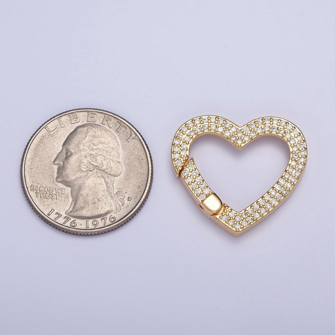 24K Gold Filled Micro Pave Cubic Zirconia Heart Spring Gate, Valentine Love Jewelry Supply L-838