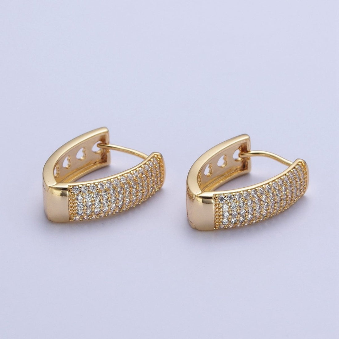 24K Gold Filled Micro Pave Cubic Zirconia Teardrop Triangle Huggie Hoop Earrings T-038