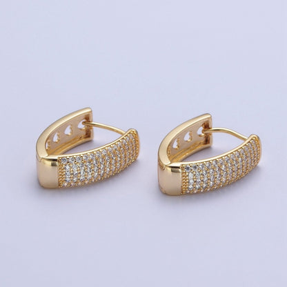 24K Gold Filled Micro Pave Cubic Zirconia Teardrop Triangle Huggie Hoop Earrings T-038
