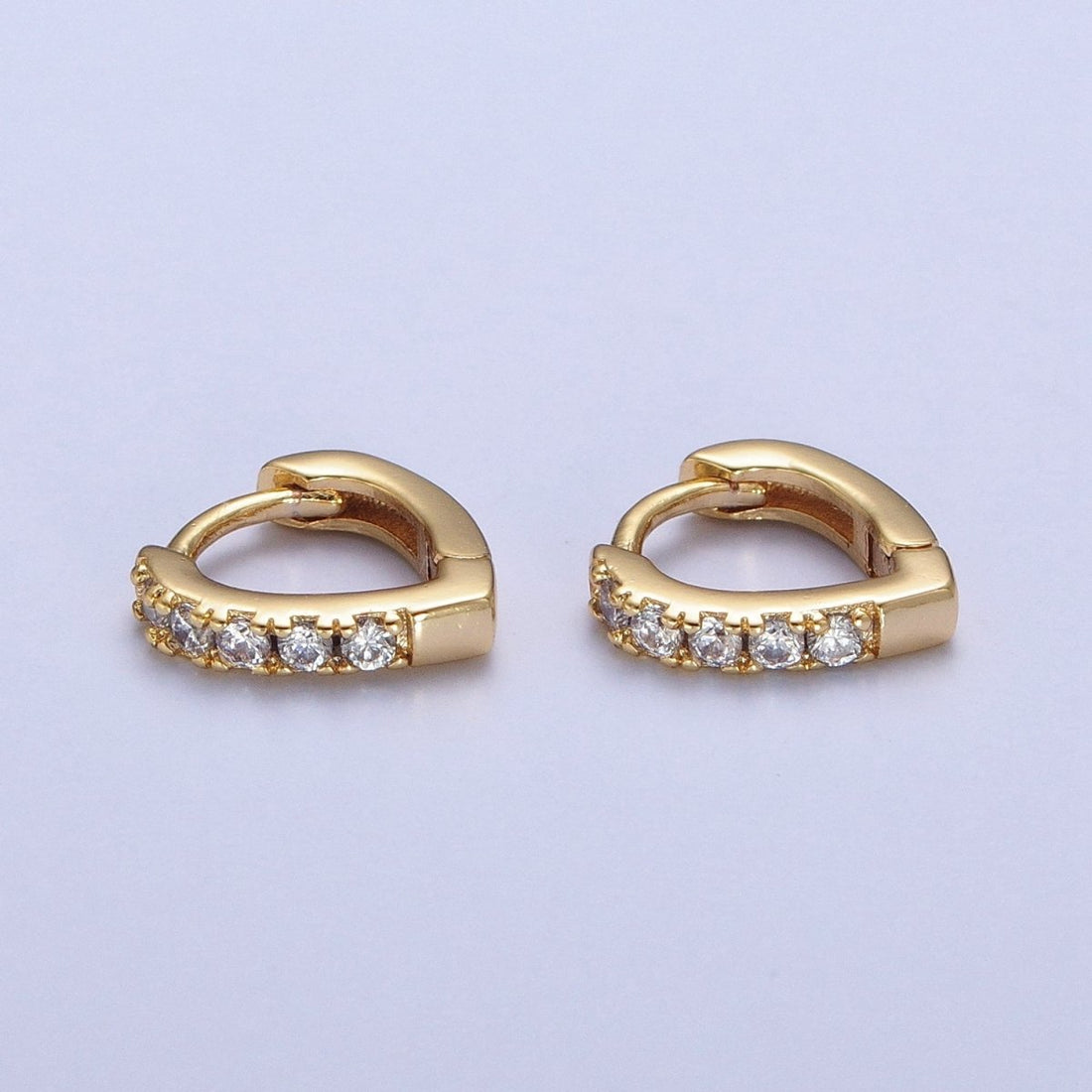 24K Gold Filled Micro Pave CZ 10mm Teardrop Triangle Huggie Hoop Earrings T-041