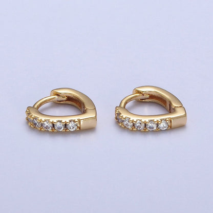 24K Gold Filled Micro Pave CZ 10mm Teardrop Triangle Huggie Hoop Earrings T-041