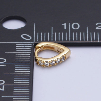 24K Gold Filled Micro Pave CZ 10mm Teardrop Triangle Huggie Hoop Earrings T-041