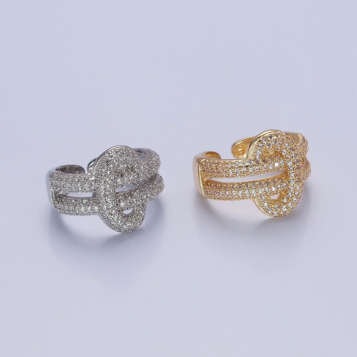 24K Gold Filled Micro Pave CZ Double Band Ring, Cubic Zirconia Ring in Silver &amp; Gold O-2270  O-2271
