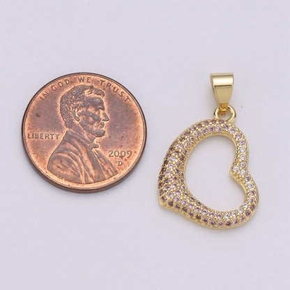 24k Gold Filled Micro Pave CZ Heart Pendant Charm, Open Heart Micro Pave CZ Pendant Charm, Gold Filled Pendant, For DIY Jewelry I-798