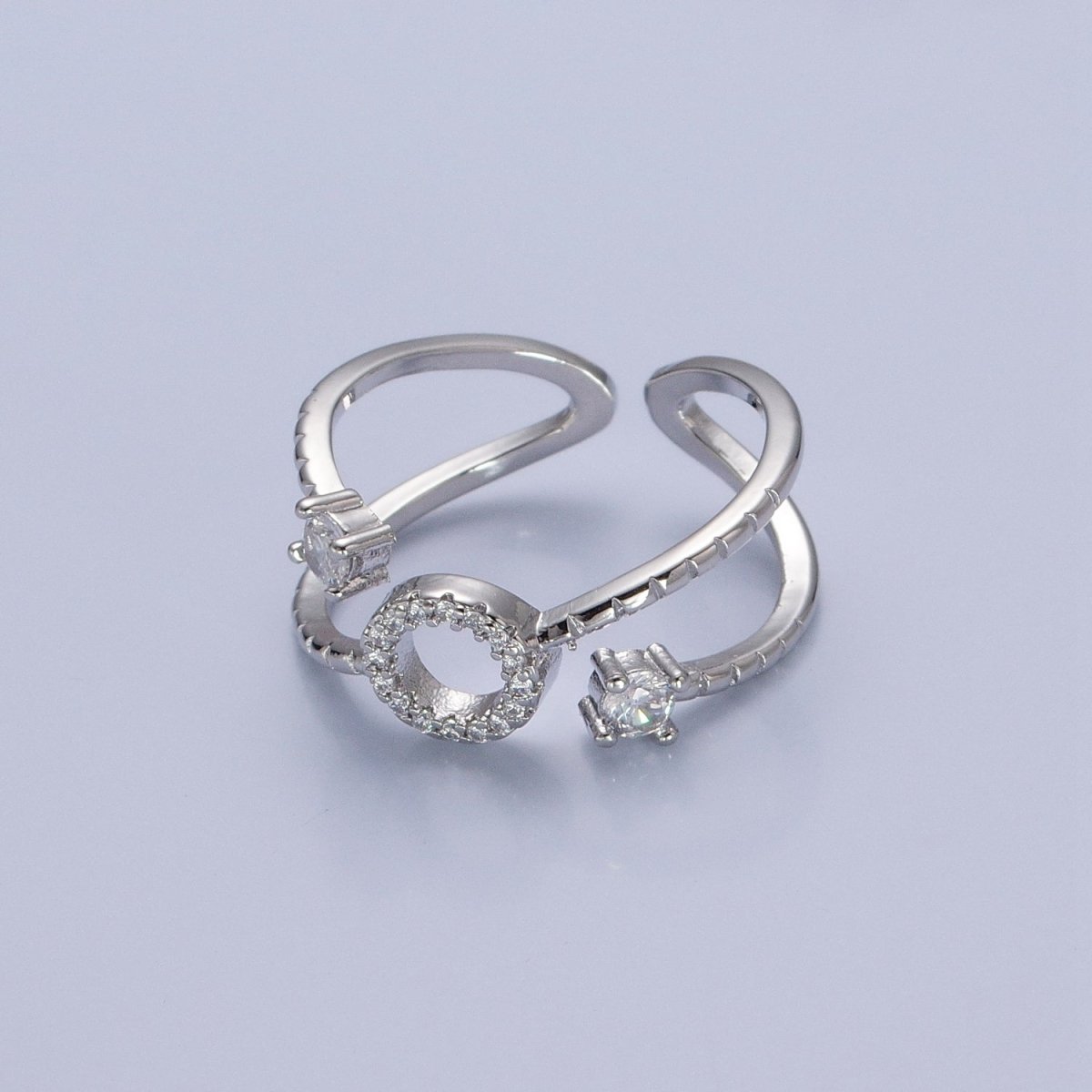 24K Gold Filled Micro Pave CZ Round Double Band Ring in Silver &amp; Gold O-2279 O-2280