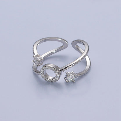24K Gold Filled Micro Pave CZ Round Double Band Ring in Silver &amp; Gold O-2279 O-2280
