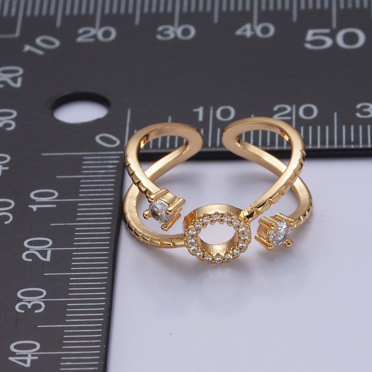 24K Gold Filled Micro Pave CZ Round Double Band Ring in Silver &amp; Gold O-2279 O-2280