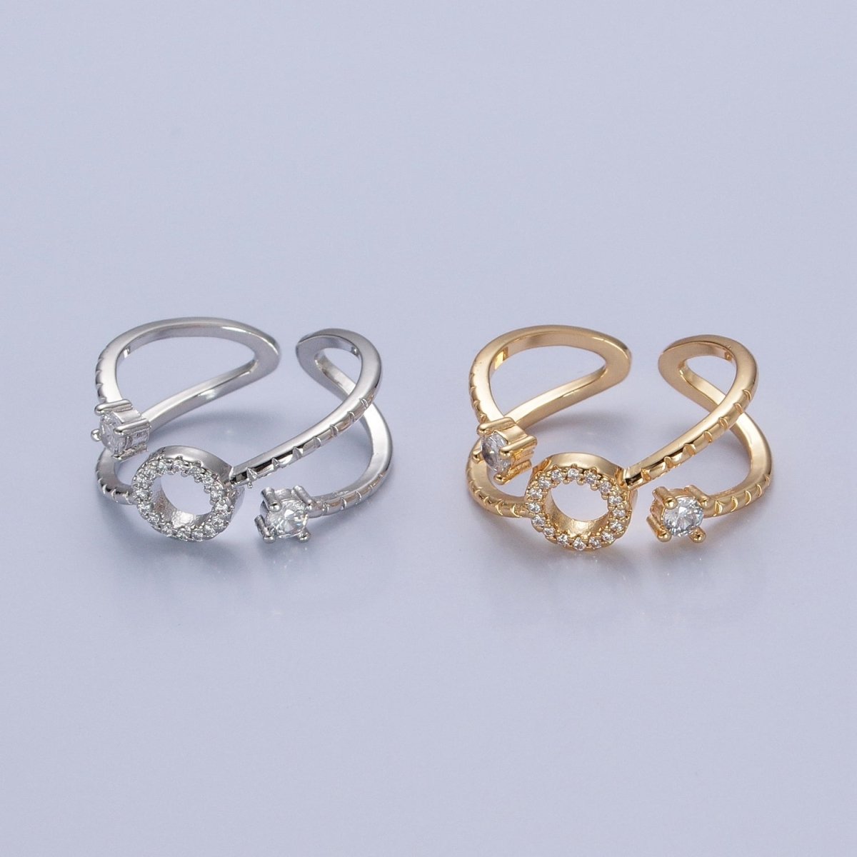 24K Gold Filled Micro Pave CZ Round Double Band Ring in Silver &amp; Gold O-2279 O-2280