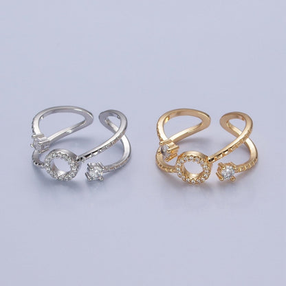 24K Gold Filled Micro Pave CZ Round Double Band Ring in Silver &amp; Gold O-2279 O-2280