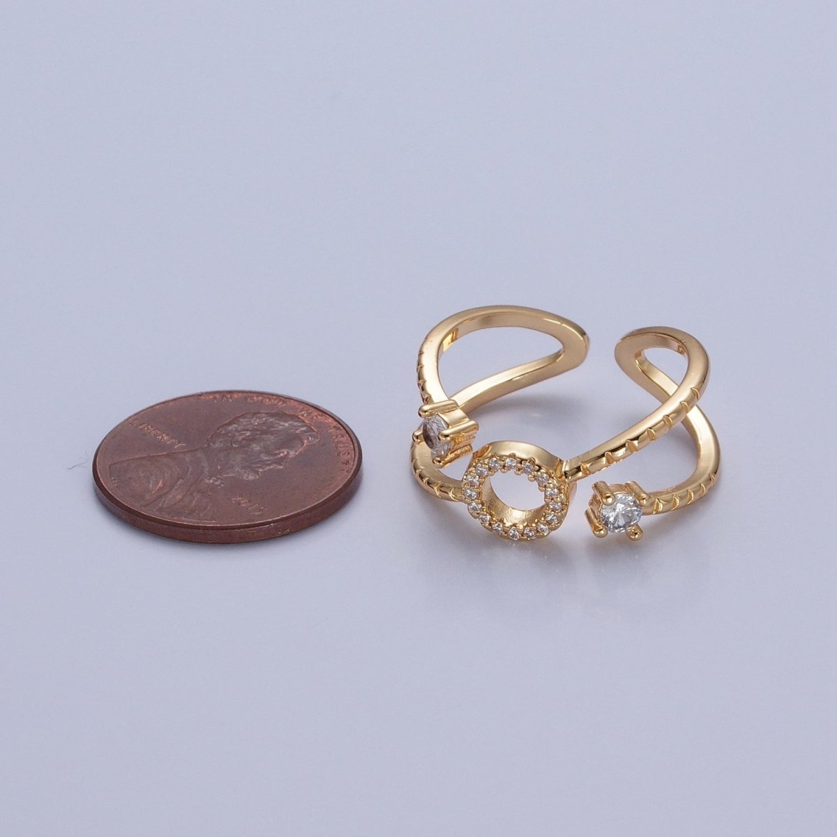 24K Gold Filled Micro Pave CZ Round Double Band Ring in Silver &amp; Gold O-2279 O-2280