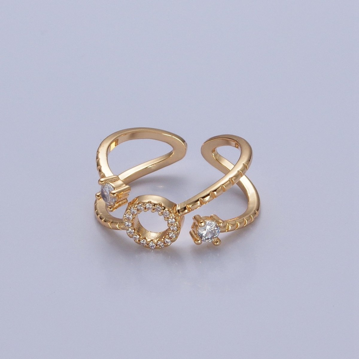 24K Gold Filled Micro Pave CZ Round Double Band Ring in Silver &amp; Gold O-2279 O-2280
