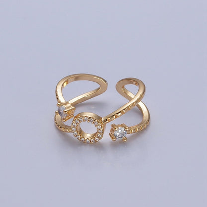 24K Gold Filled Micro Pave CZ Round Double Band Ring in Silver &amp; Gold O-2279 O-2280