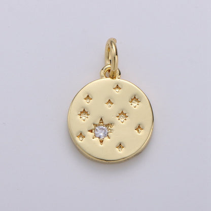 24k Gold Filled Micro Pave CZ Star Pendant Charm, Cubic Galaxy Micro Pave CZ Pendant Charm, Gold Filled Pendant, For Celestial Jewelry D-394