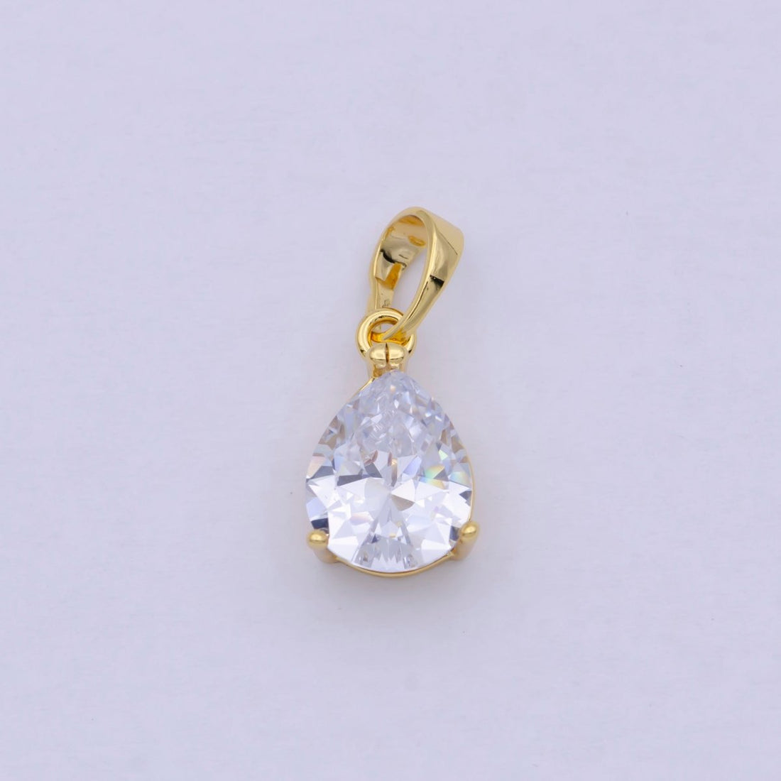 24k Gold Filled Micro Pave CZ Tear Drop Pendant Cubic Pear Charm I-892