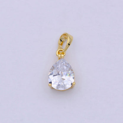 24k Gold Filled Micro Pave CZ Tear Drop Pendant Cubic Pear Charm I-892