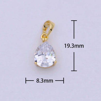 24k Gold Filled Micro Pave CZ Tear Drop Pendant Cubic Pear Charm I-892