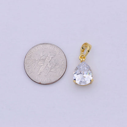 24k Gold Filled Micro Pave CZ Tear Drop Pendant Cubic Pear Charm I-892