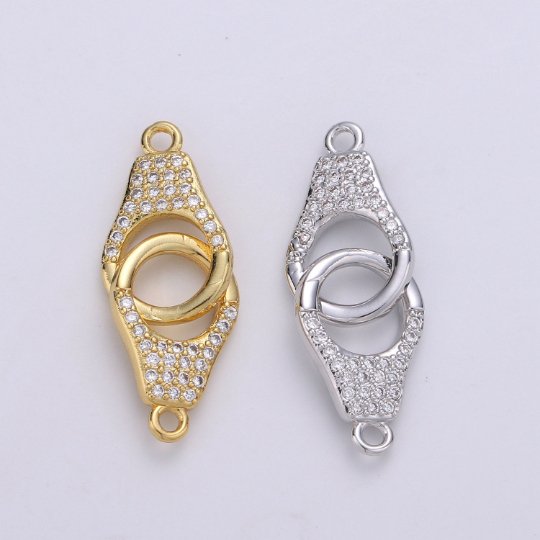 24k Gold Filled Micro Pave Dainty Gold Handcuff Charm Connectors, Gold Handcuffs Link Necklace Bracelet Connector with Cubic Zirconia F-442