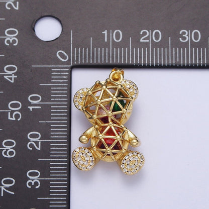 24K Gold Filled Micro Pave Gold Bear Charm Teddy Bear Charm Necklace Bracelet Earring Pendant / Keychain X-532