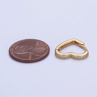 24K Gold Filled Micro Pave Heart Love Huggie Hoop Earrings Jewelry Gift For Valentine | T-027 AD-492