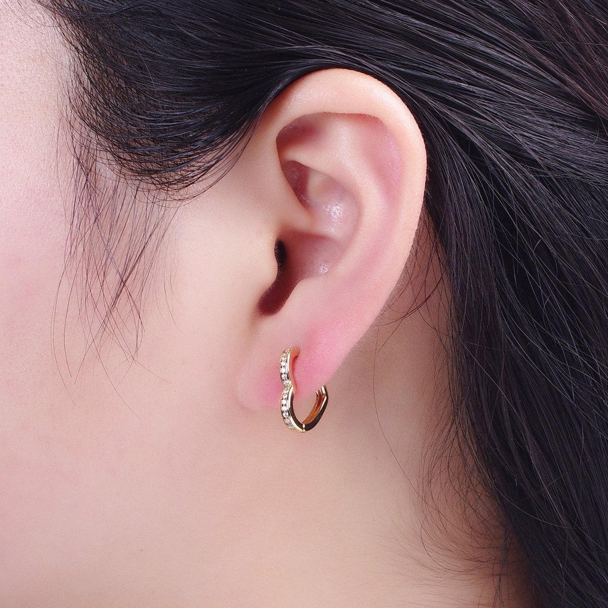 24K Gold Filled Micro Pave Heart Love Huggie Hoop Earrings Jewelry Gift For Valentine | T-027 AD-492
