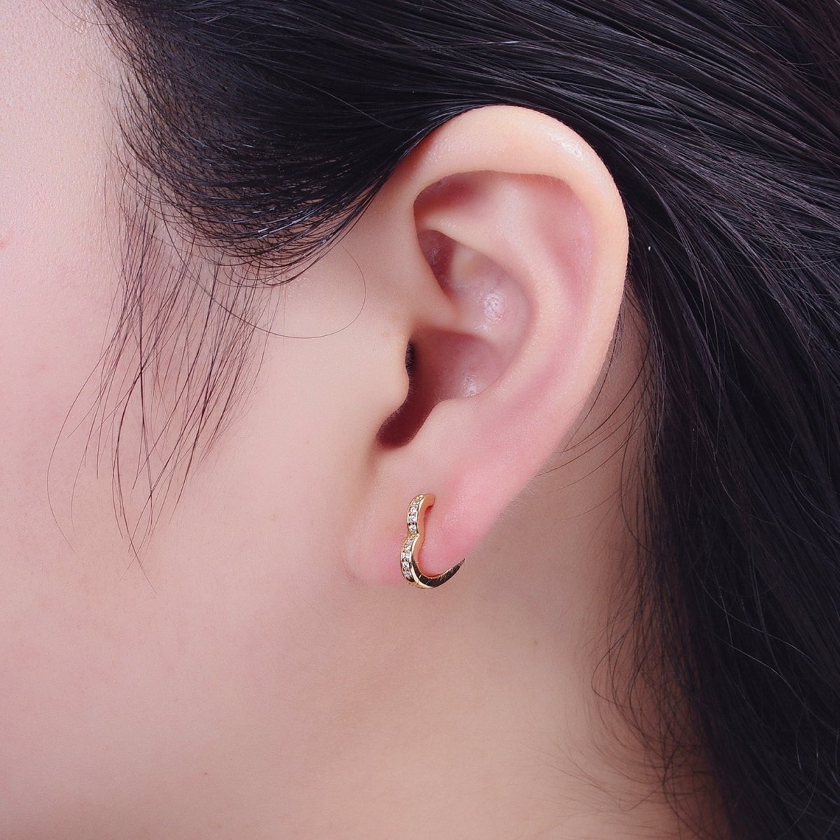 24K Gold Filled Micro Pave Heart Love Huggie Hoop Earrings Jewelry Gift For Valentine | T-027 AD-492