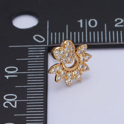 24K Gold Filled Micro Pave Heart Sunburst Sun Ray Stud Earrings T-134