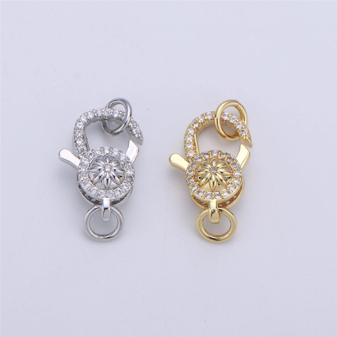 24k Gold Filled Micro Pave Lobster Clasp with Star Flower size 24mm K-351