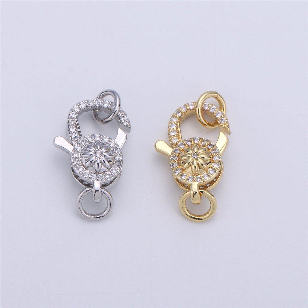 24k Gold Filled Micro Pave Lobster Clasp with Star Flower size 24mm K-351
