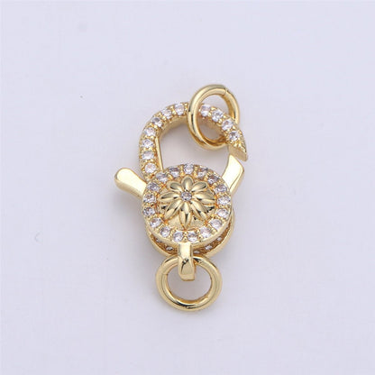 24k Gold Filled Micro Pave Lobster Clasp with Star Flower size 24mm K-351