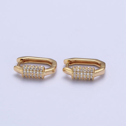 24K Gold Filled Micro Pave Long Oval Hexagonal Huggie Hoop T-00033