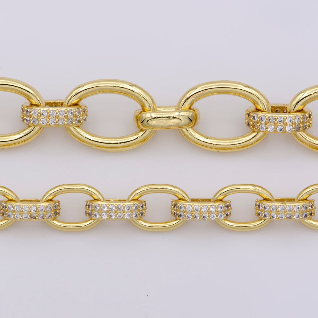 24K Gold Filled Micro Pave ROLO cable Chain with Cubic Zirconia by yard, CZ Cable Chain Necklace Specialty Link Chain by yard Rolo Cable Chain for Fashion Jewelry | WA-1388, WA-1389 Clearance Pricing