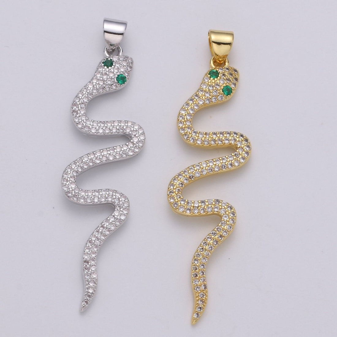 24k Gold Filled Micro Pave Snake Charm, Cubic Zirconia Serpent Pendant Charm, Gold Filled Charm, Snake Pendant For DIY Jewelry I-807