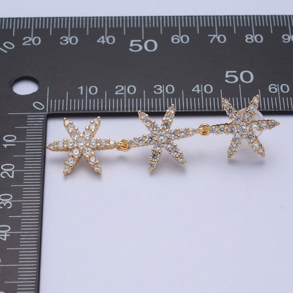 24K Gold Filled Micro Pave Star Dangle Stud Earrings P-314