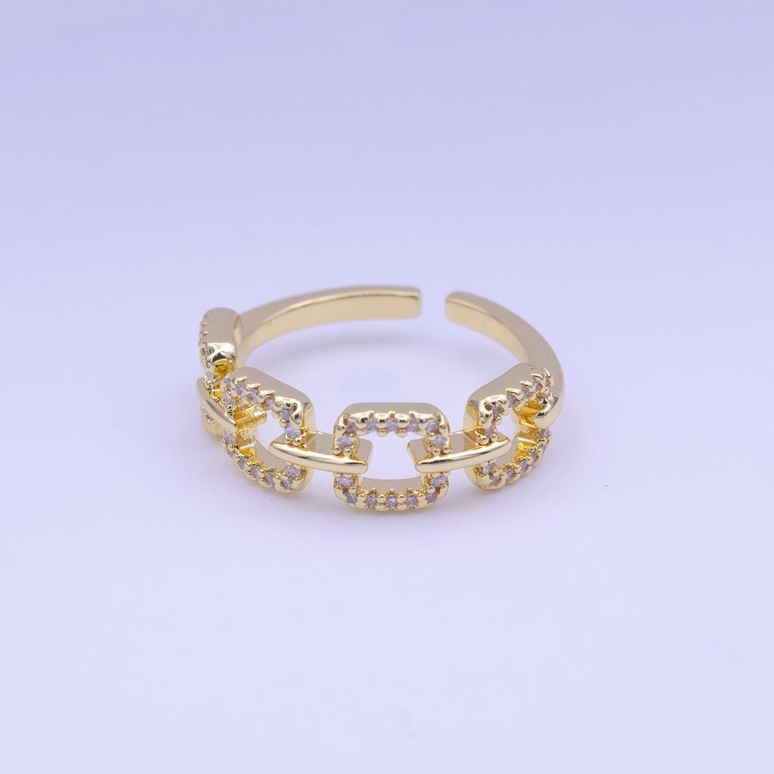 24K Gold Filled Micro Paved Cable Link Chain Adjustable Ring | O-126