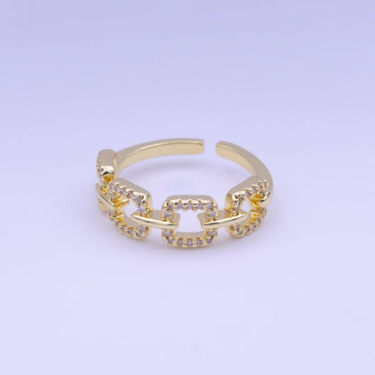 24K Gold Filled Micro Paved Cable Link Chain Adjustable Ring | O-126