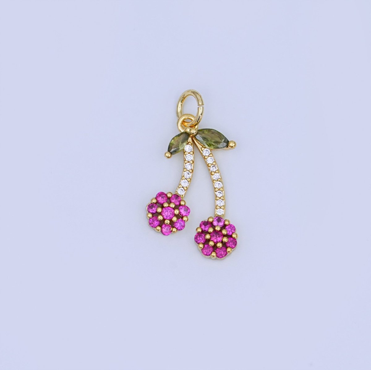 24K Gold Filled Micro Paved Cherry Fruit Charm in Gold &amp; Silver | X113