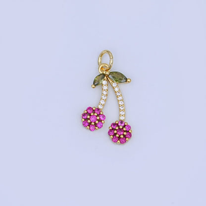 24K Gold Filled Micro Paved Cherry Fruit Charm in Gold &amp; Silver | X113