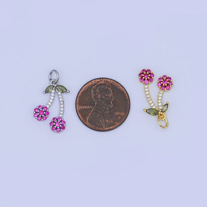 24K Gold Filled Micro Paved Cherry Fruit Charm in Gold &amp; Silver | X113