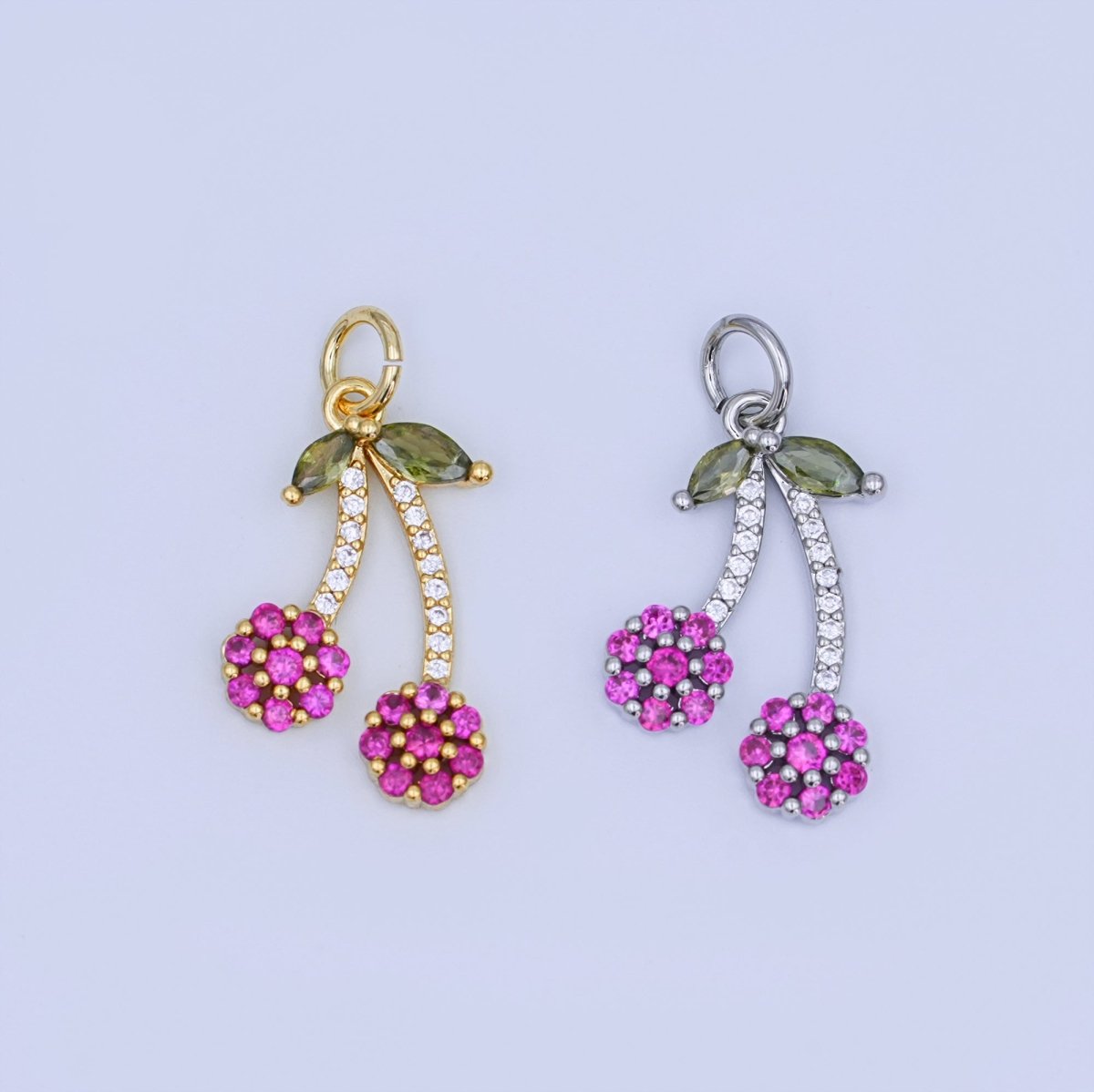 24K Gold Filled Micro Paved Cherry Fruit Charm in Gold &amp; Silver | X113