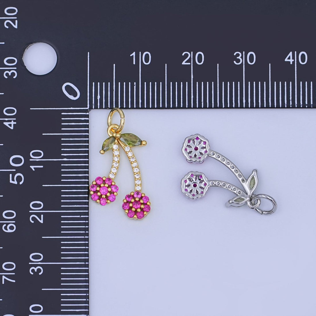 24K Gold Filled Micro Paved Cherry Fruit Charm in Gold &amp; Silver | X113
