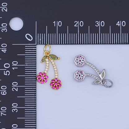 24K Gold Filled Micro Paved Cherry Fruit Charm in Gold &amp; Silver | X113