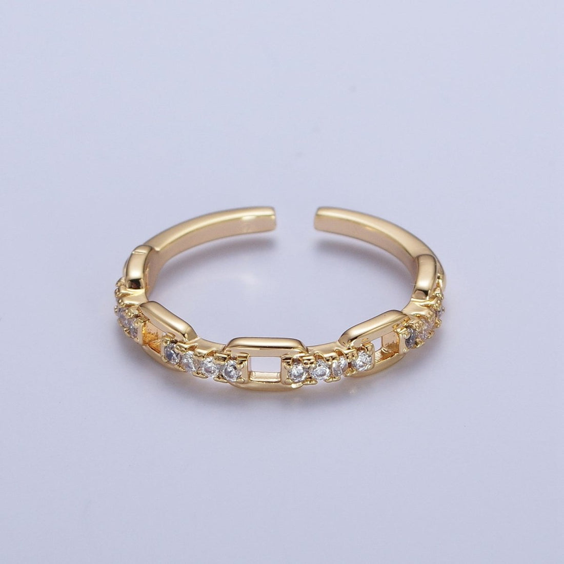 24K Gold Filled Micro Paved Cubic Zirconia Chain Link Adjustable Gold Ring | S-441