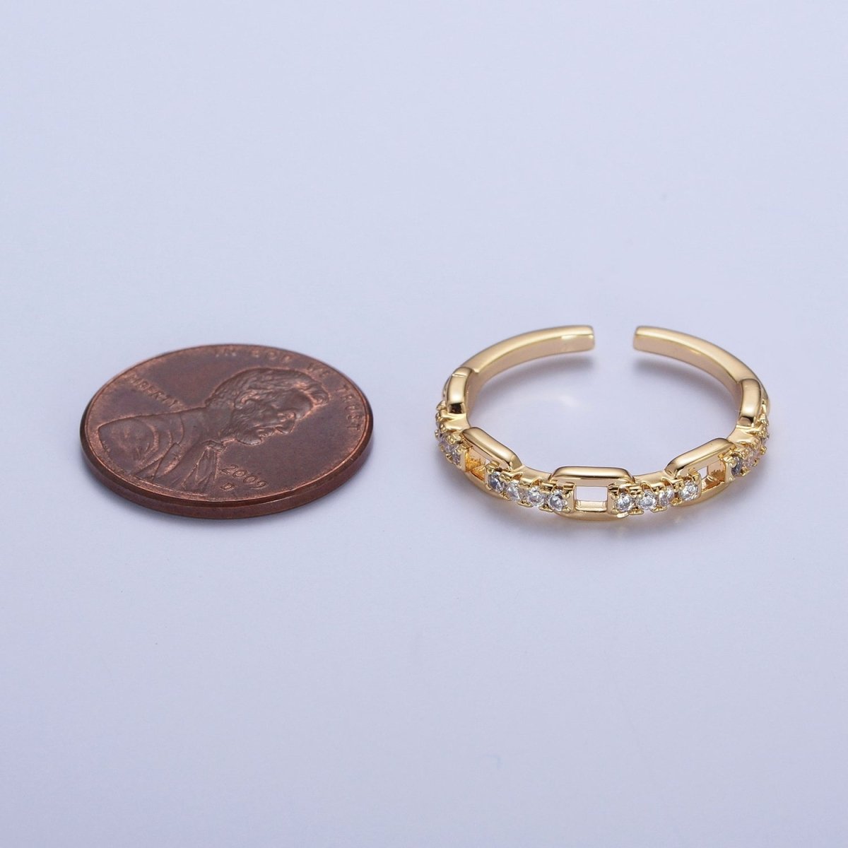 24K Gold Filled Micro Paved Cubic Zirconia Chain Link Adjustable Gold Ring | S-441