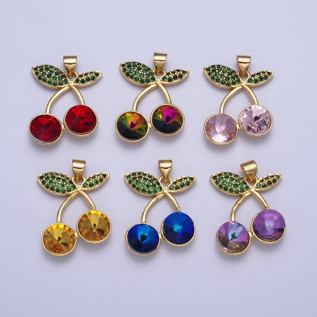 24K Gold Filled Micro Paved Cubic Zirconia Cherry Fruit Pendant | X-409-X-414  X-530
