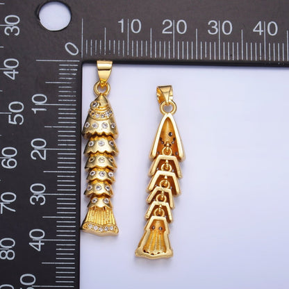 24K Gold Filled Micro Paved Cubic Zirconia Long Fish Sea Animal Pendant | AA-904