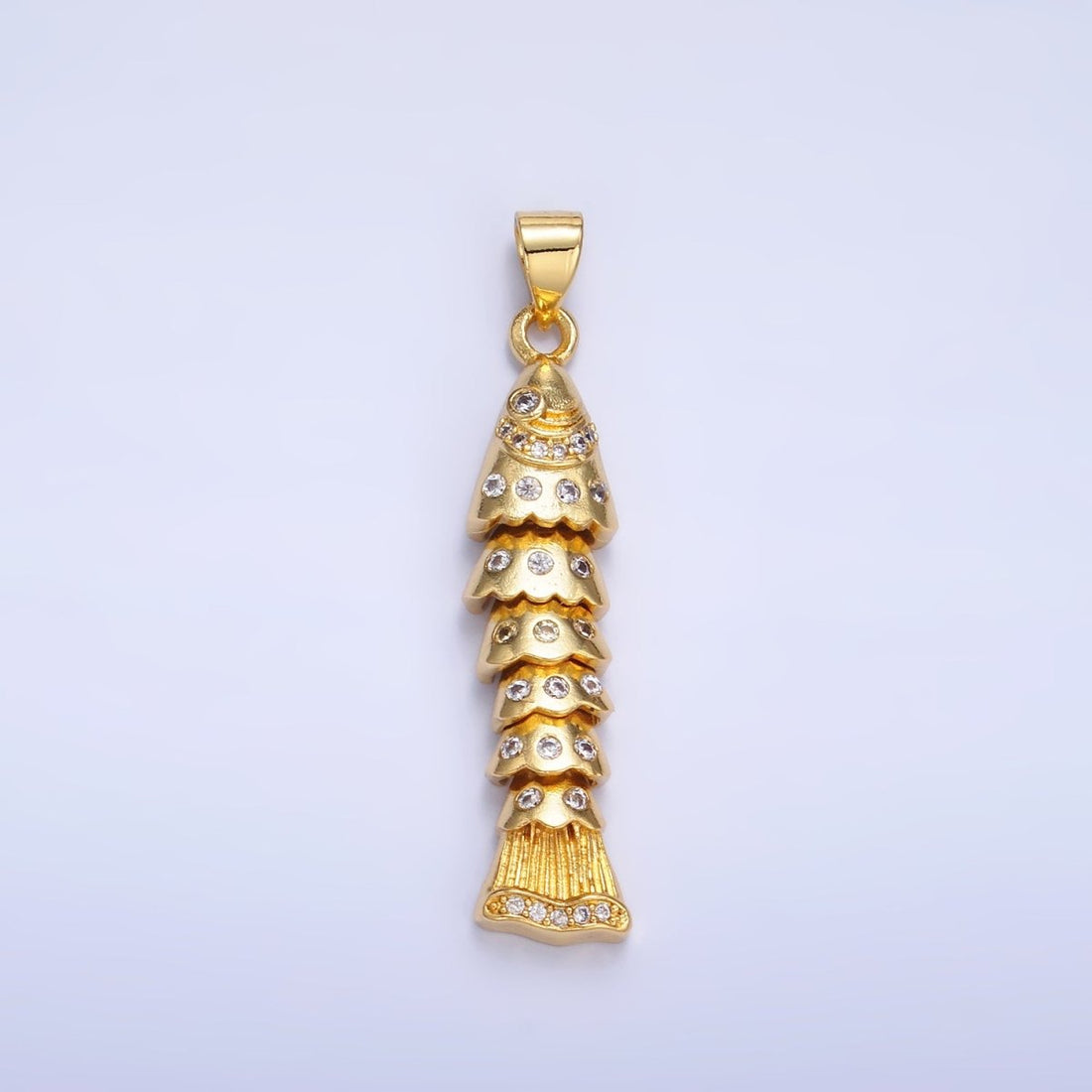 24K Gold Filled Micro Paved Cubic Zirconia Long Fish Sea Animal Pendant | AA-904