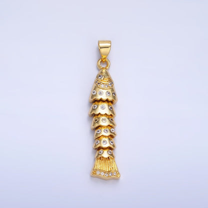 24K Gold Filled Micro Paved Cubic Zirconia Long Fish Sea Animal Pendant | AA-904