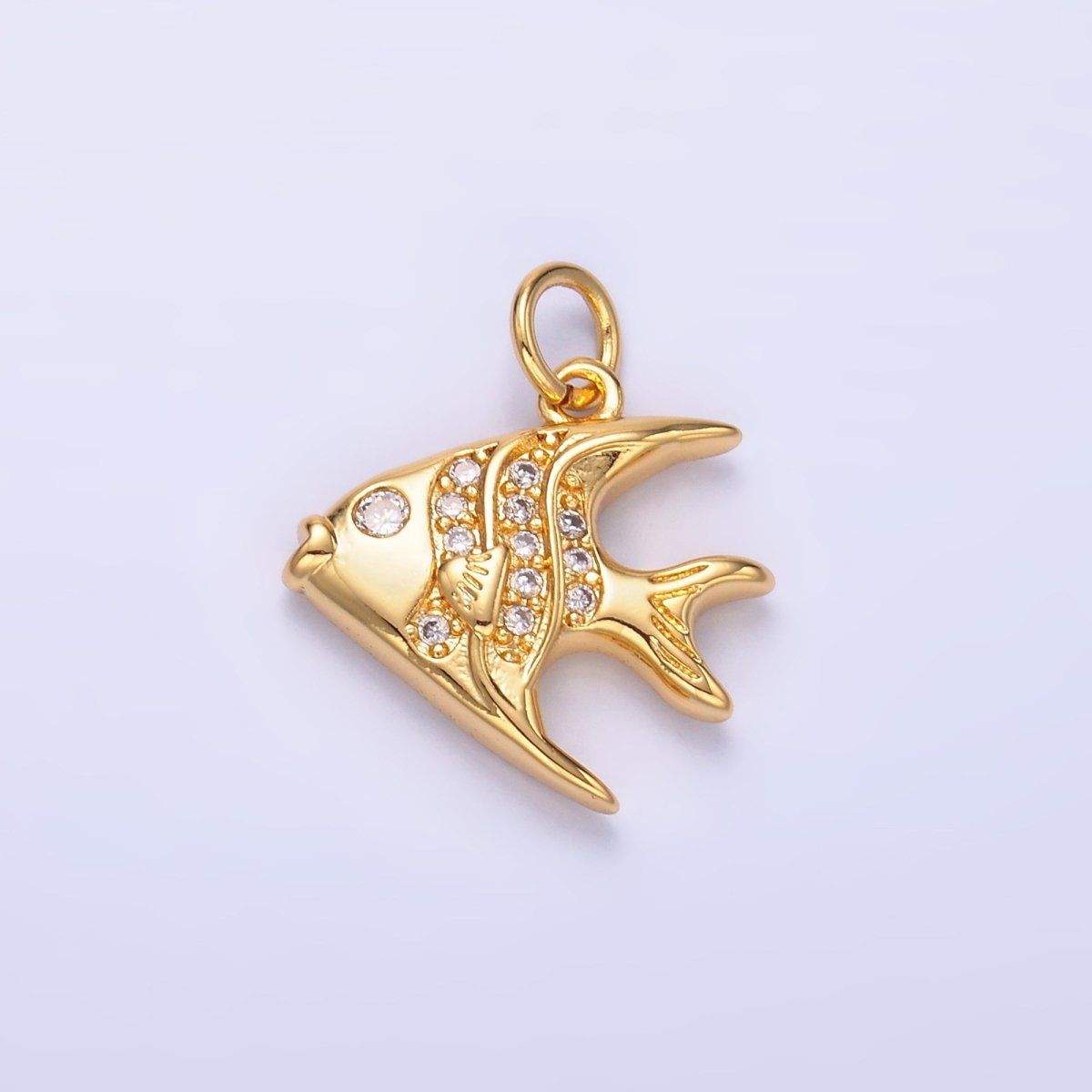 24K Gold Filled Micro Paved CZ Angel Fish Charm in Gold &amp; Silver | W442